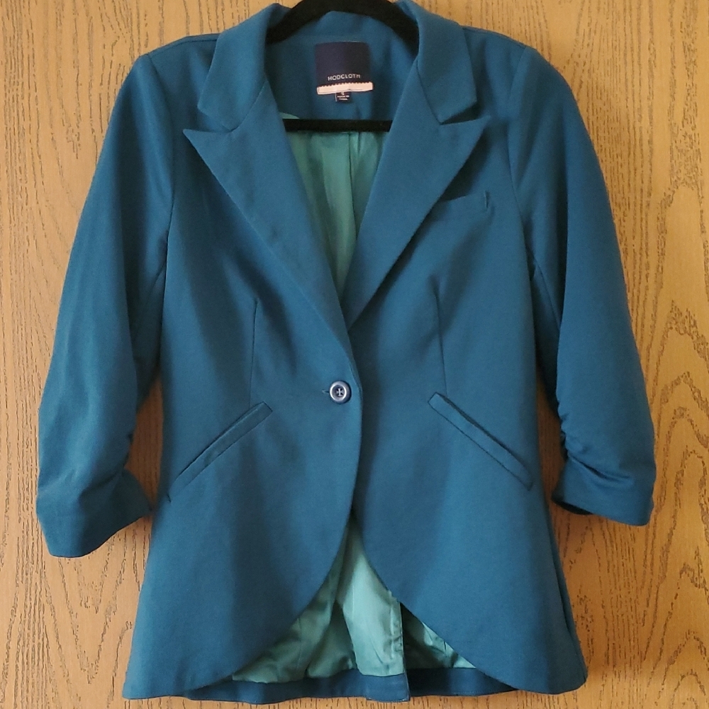 Modcloth Women's Teal Fine And Sandy Blazer